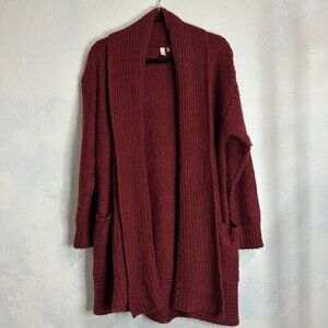 Pilcro of the Letterpress Knit Cardigan Red Holiday Open Pockets Womens XS/S